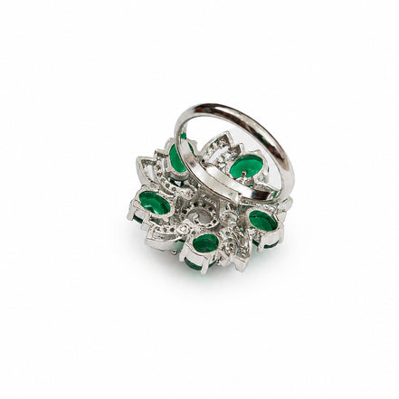Rhodium Plated Floral Spiral Pattern CZ Adjustable Ring