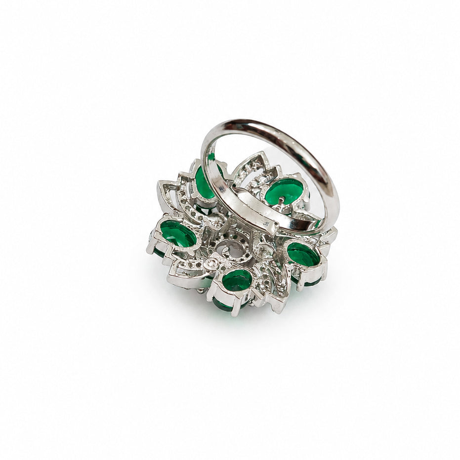 Rhodium Plated Floral Spiral Pattern CZ Adjustable Ring