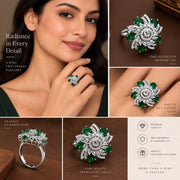 Rhodium Plated Floral Spiral Pattern CZ Adjustable Ring