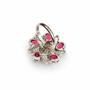 Rhodium Plated Floral Spiral Pattern CZ Adjustable Ring