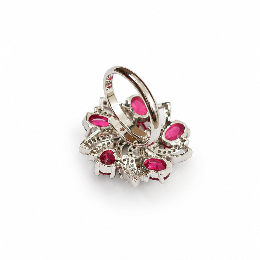 Rhodium Plated Floral Spiral Pattern CZ Adjustable Ring