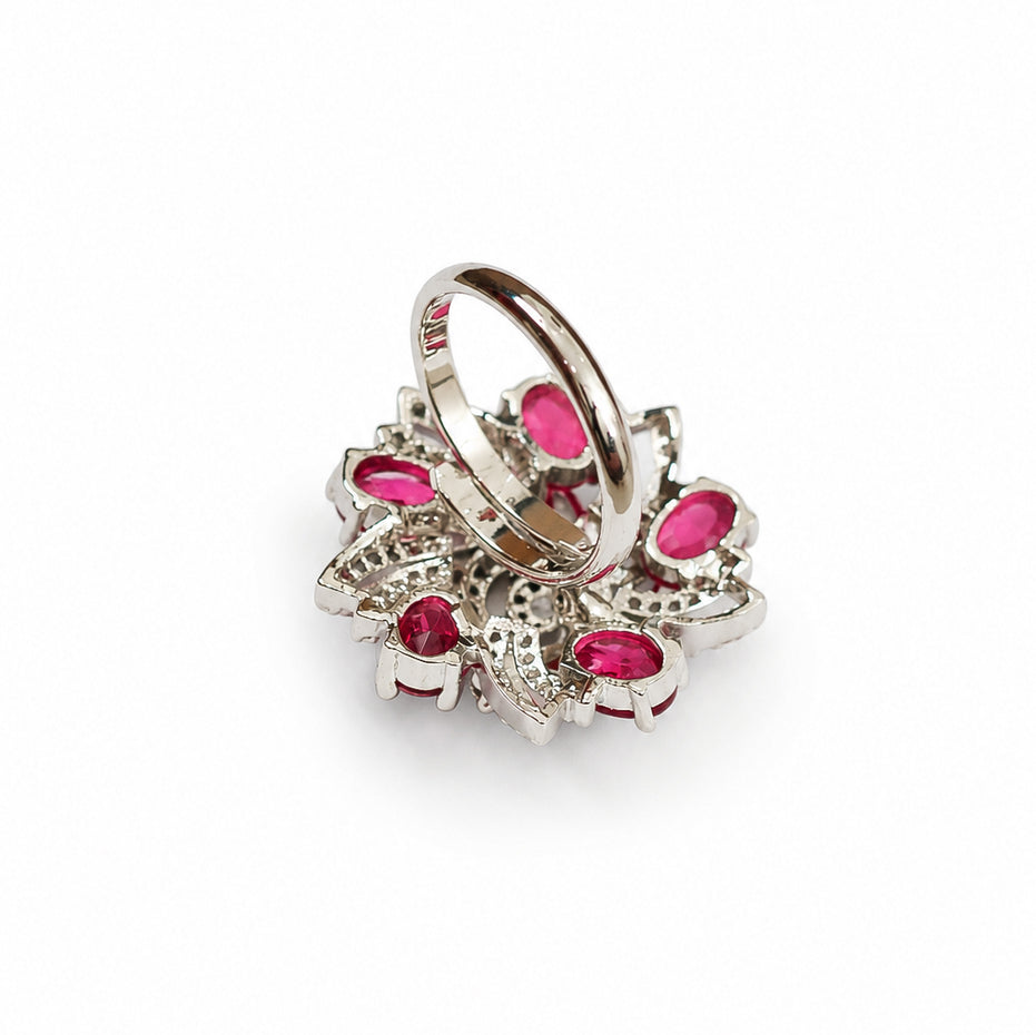 Rhodium Plated Floral Spiral Pattern CZ Adjustable Ring