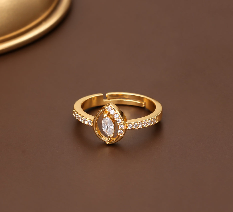 Gold Plated CZ Marquise Teardrop Ring