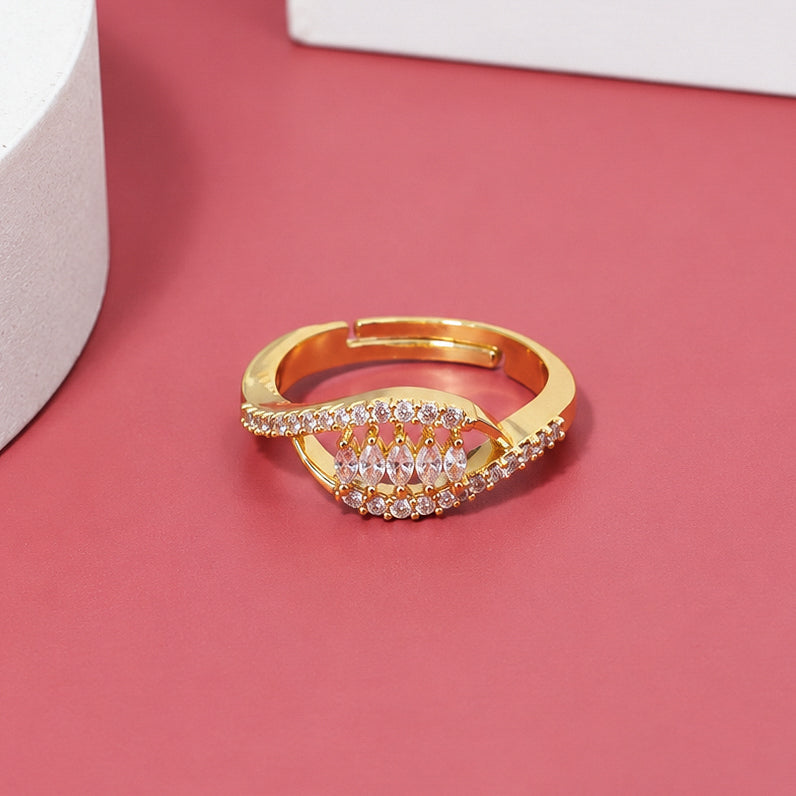 Gold Plated CZ Cascading Marquise Pattern Ring with Intricate Stone Detailing