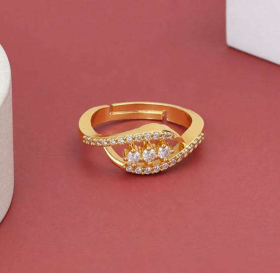 Gold Plated CZ Cascading Marquise Pattern Ring with Intricate Stone Detailing