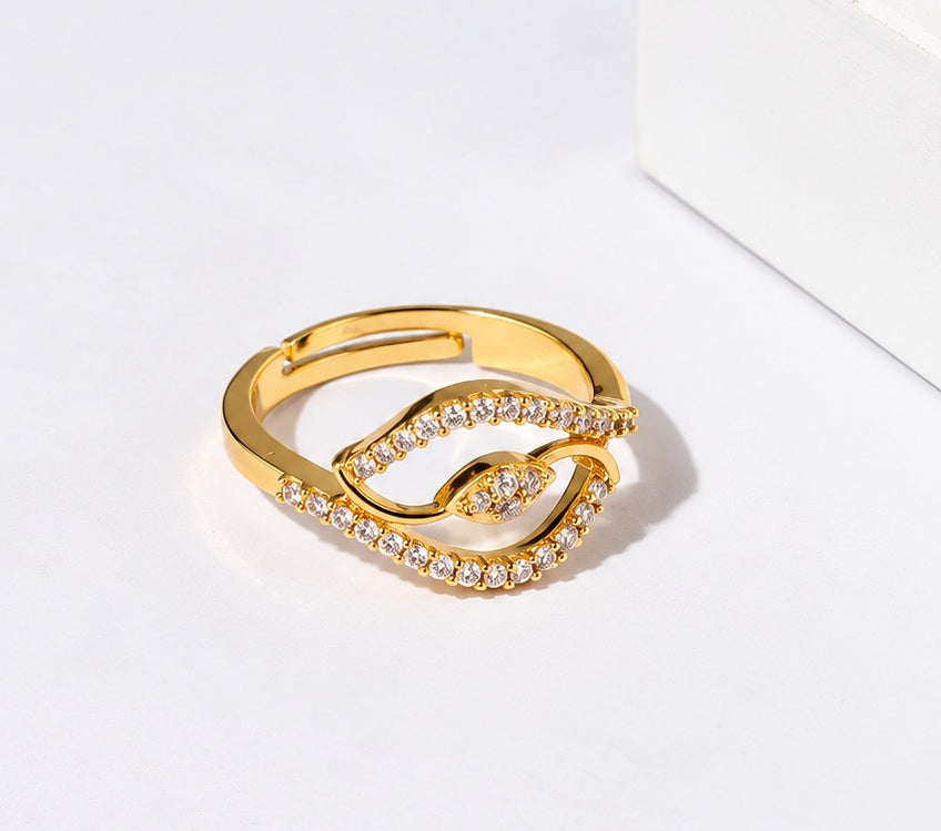 Gold Plated CZ Infinity Pattern Ring with Curved Bands & Sparkling Stone Detailing