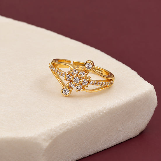 Gold Plated CZ Flower Double Band Ring