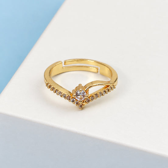 Gold Plated Chevron Pattern Crystal Ring
