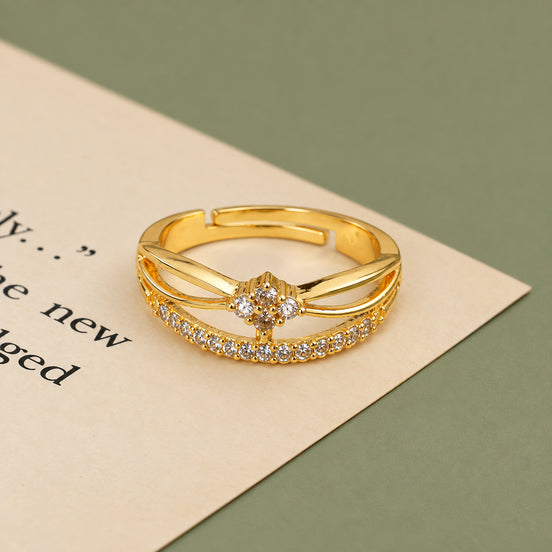 Gold Plated Double Row Floral Pattern Ring