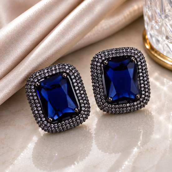 Gleaming Crystal Black Plated Studs