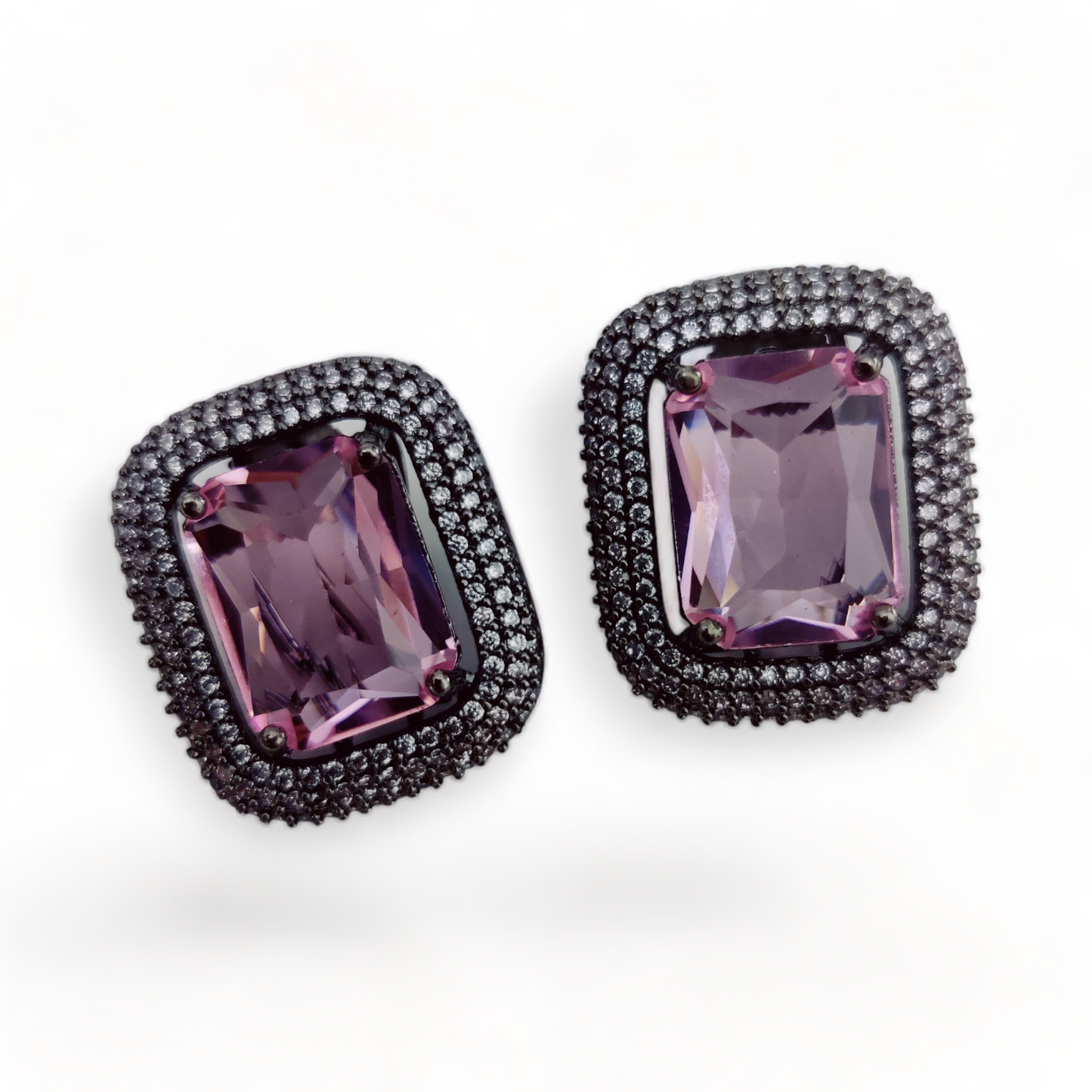 Gleaming Crystal Black Plated Studs