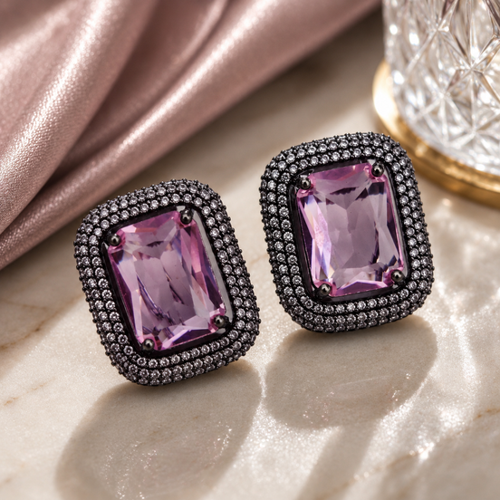 Gleaming Crystal Black Plated Studs