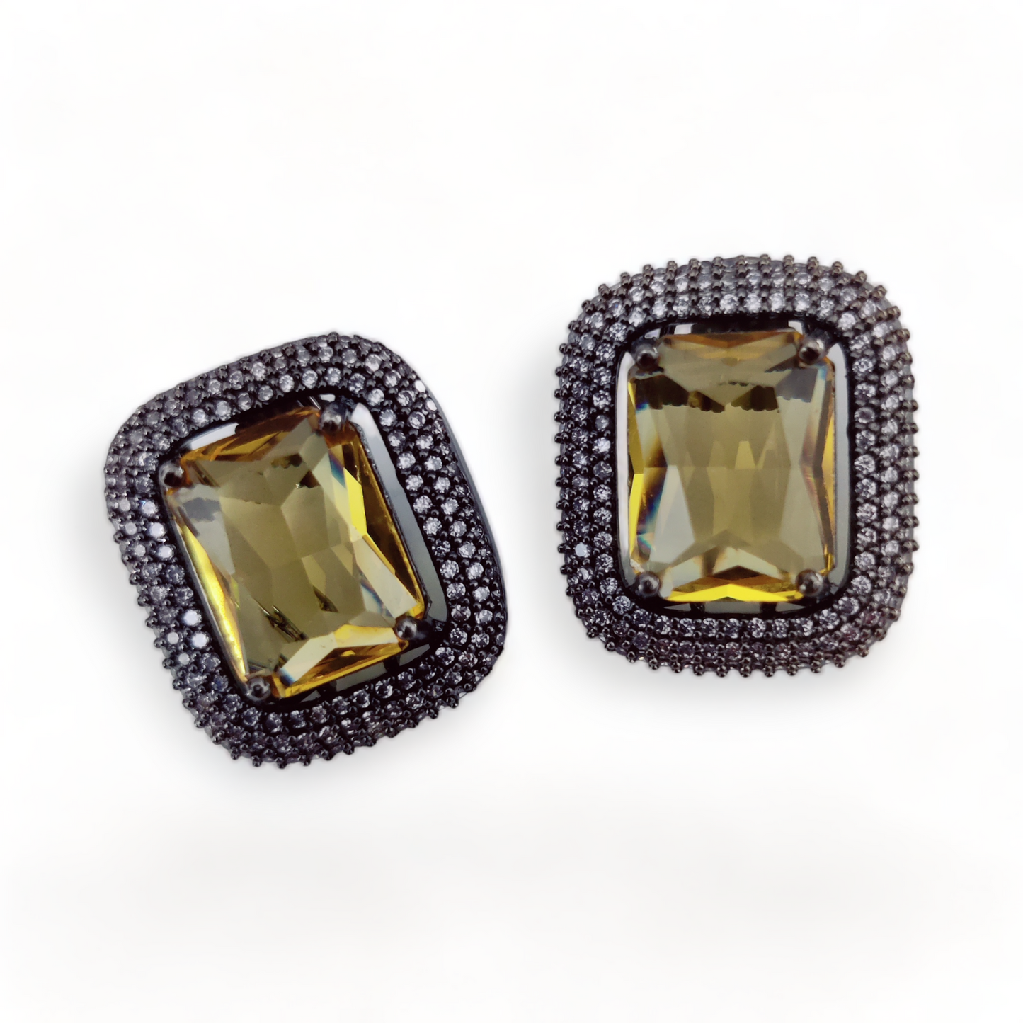 Gleaming Crystal Black Plated Studs