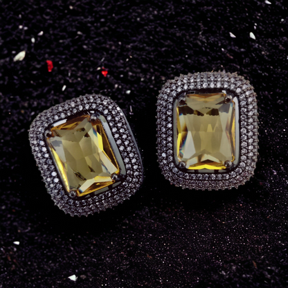 Gleaming Crystal Black Plated Studs