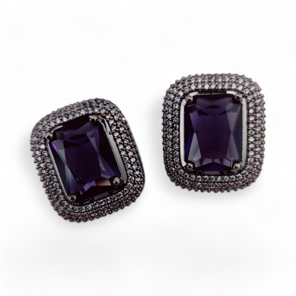 Gleaming Crystal Black Plated Studs