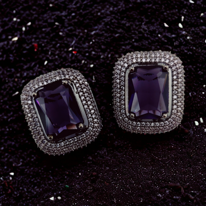 Gleaming Crystal Black Plated Studs