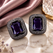 Gleaming Crystal Black Plated Studs