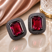 Gleaming Crystal Black Plated Studs