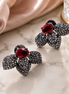 Black Plated Leaf Design American Diamond Stud Earrings