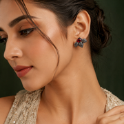 Black Plated Leaf Design American Diamond Stud Earrings