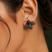 Black Plated Leaf Design American Diamond Stud Earrings