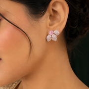 Rose Gold Plated Leaf Design American Diamond Stud Earrings