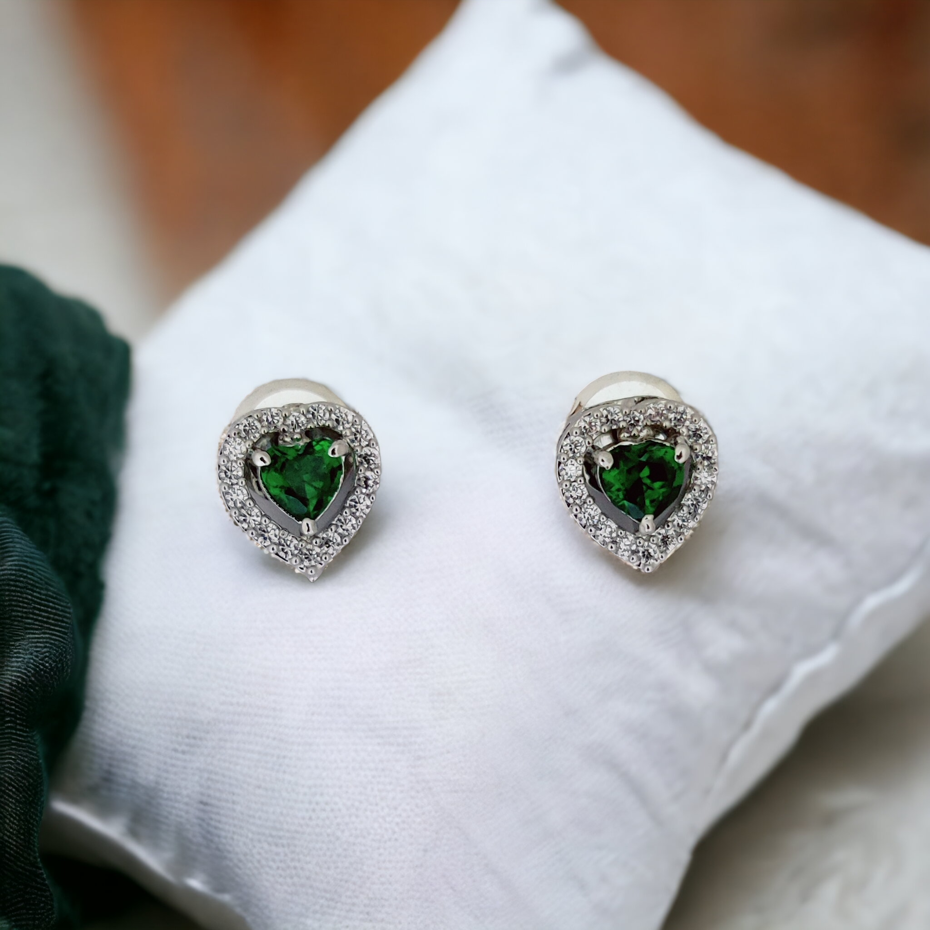 Meadow Mist Studs in Rhodium Green-White