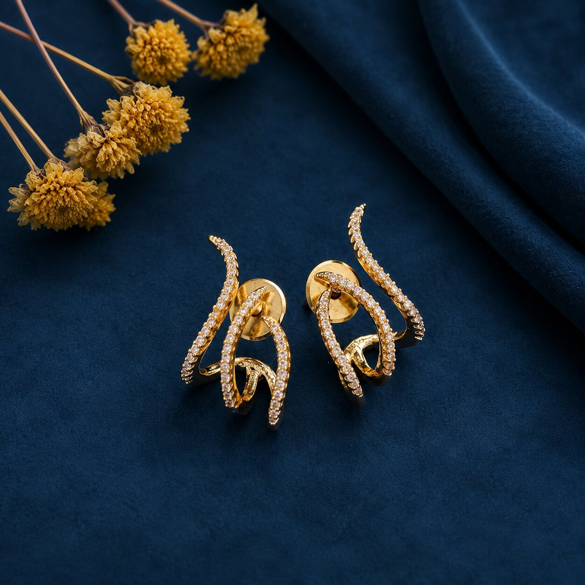 Gold Plated Twisted American Diamond Stud Earrings