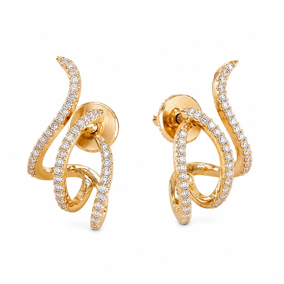 Gold Plated Twisted American Diamond Stud Earrings