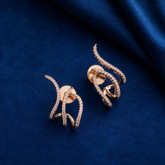 Rose Gold Plated Twisted American Diamond Stud Earrings