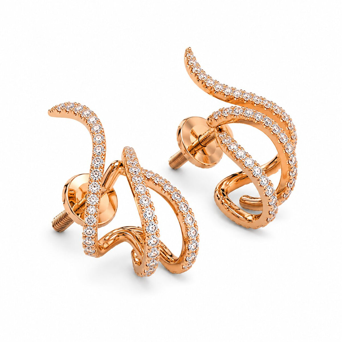 Rose Gold Plated Twisted American Diamond Stud Earrings
