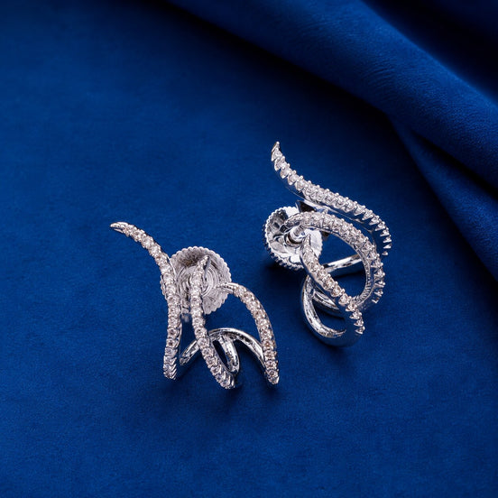 Rhodium Plated Twisted American Diamond Stud Earrings