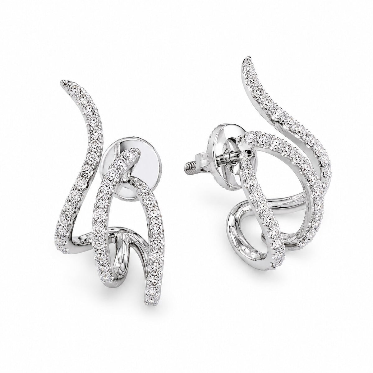 Rhodium Plated Twisted American Diamond Stud Earrings