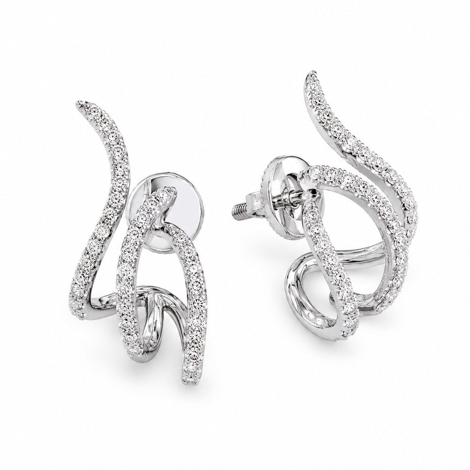 Rhodium Plated Twisted American Diamond Stud Earrings