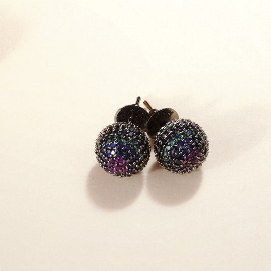 Black Round Diamond Stud Earrings - Opal Touch