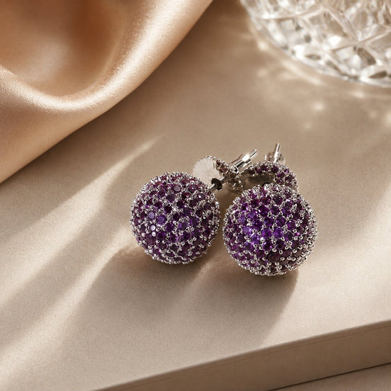 Rhodium Plated Round American Diamond Stud Earrings
