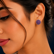 Rhodium Plated Round American Diamond Stud Earrings