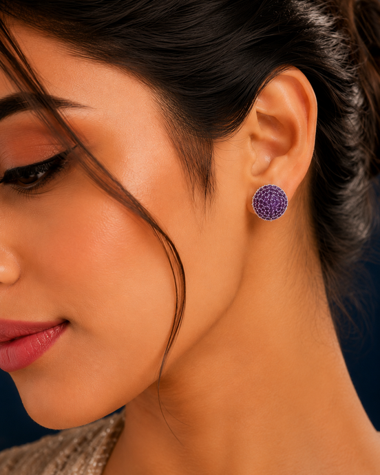 Rhodium Plated Round American Diamond Stud Earrings