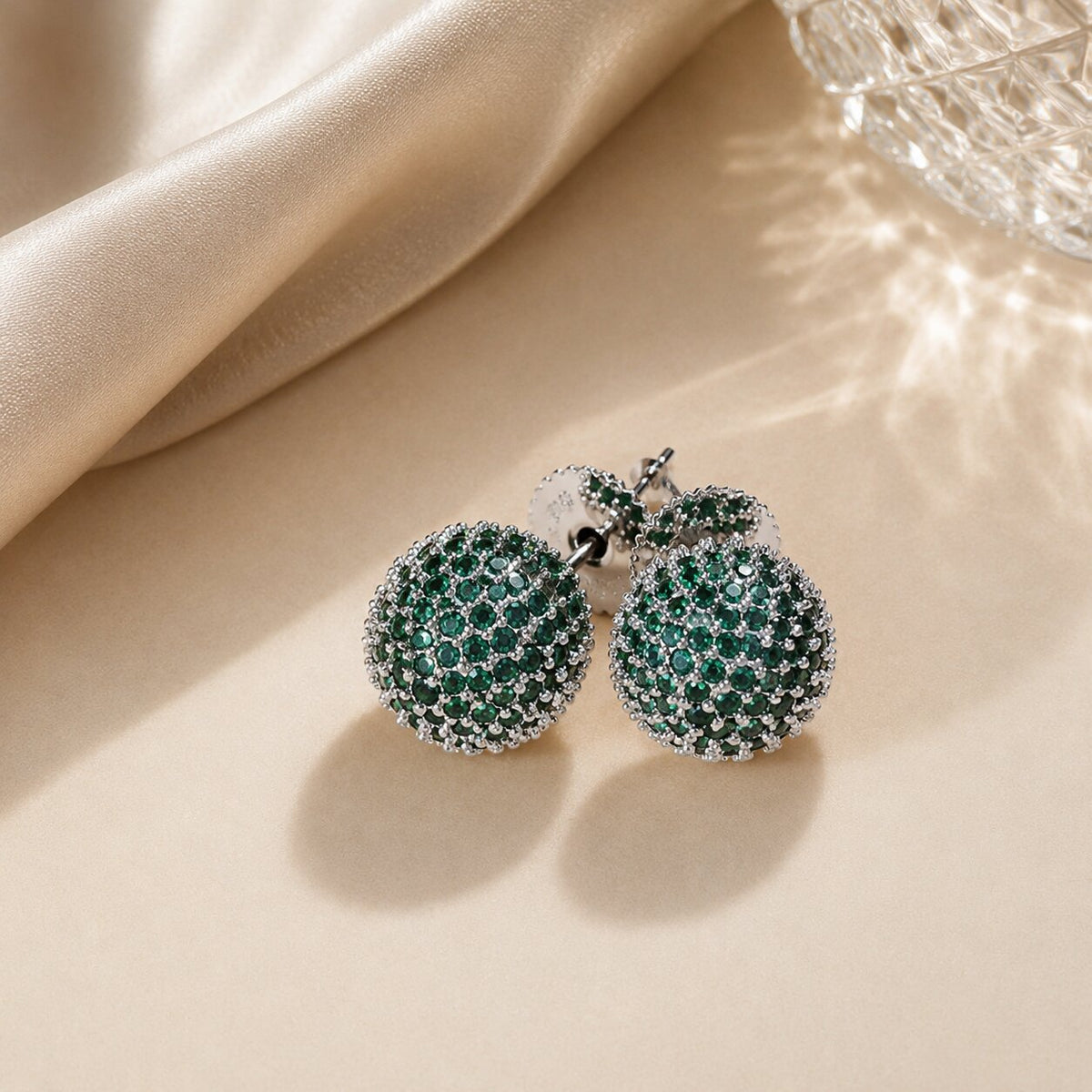Rhodium Plated Round American Diamond Stud Earrings