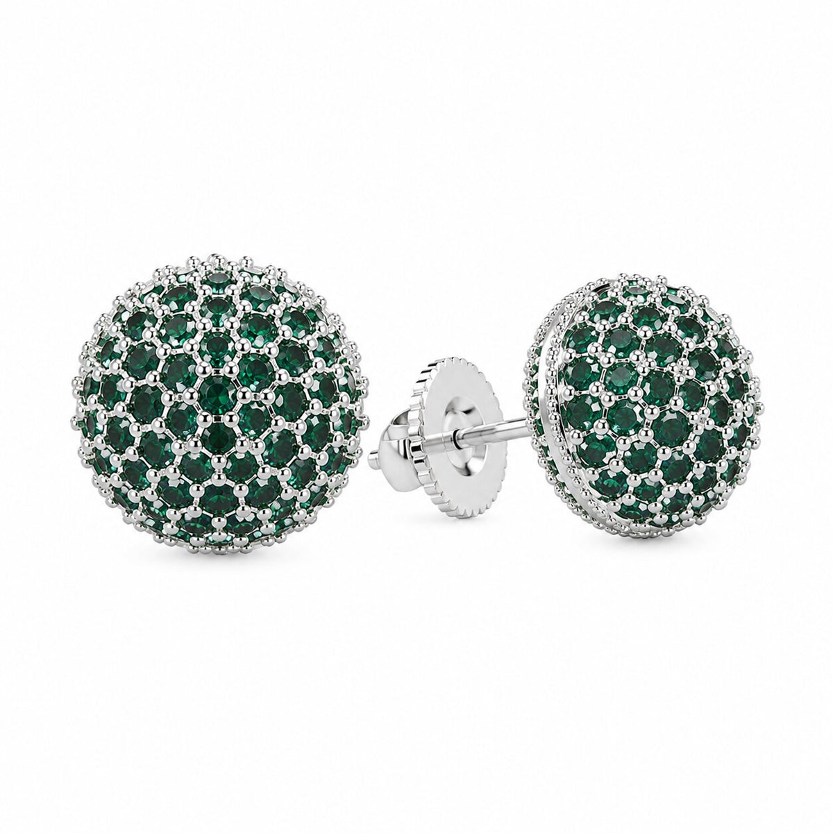 Rhodium Plated Round American Diamond Stud Earrings
