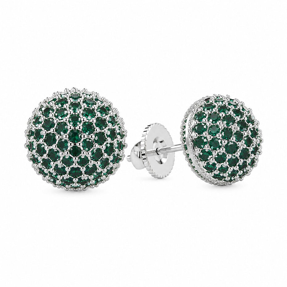 Rhodium Plated Round American Diamond Stud Earrings