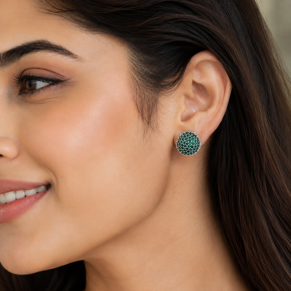 Rhodium Plated Round American Diamond Stud Earrings