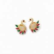 Gold Plated Swan Design American Diamond Stud Earrings