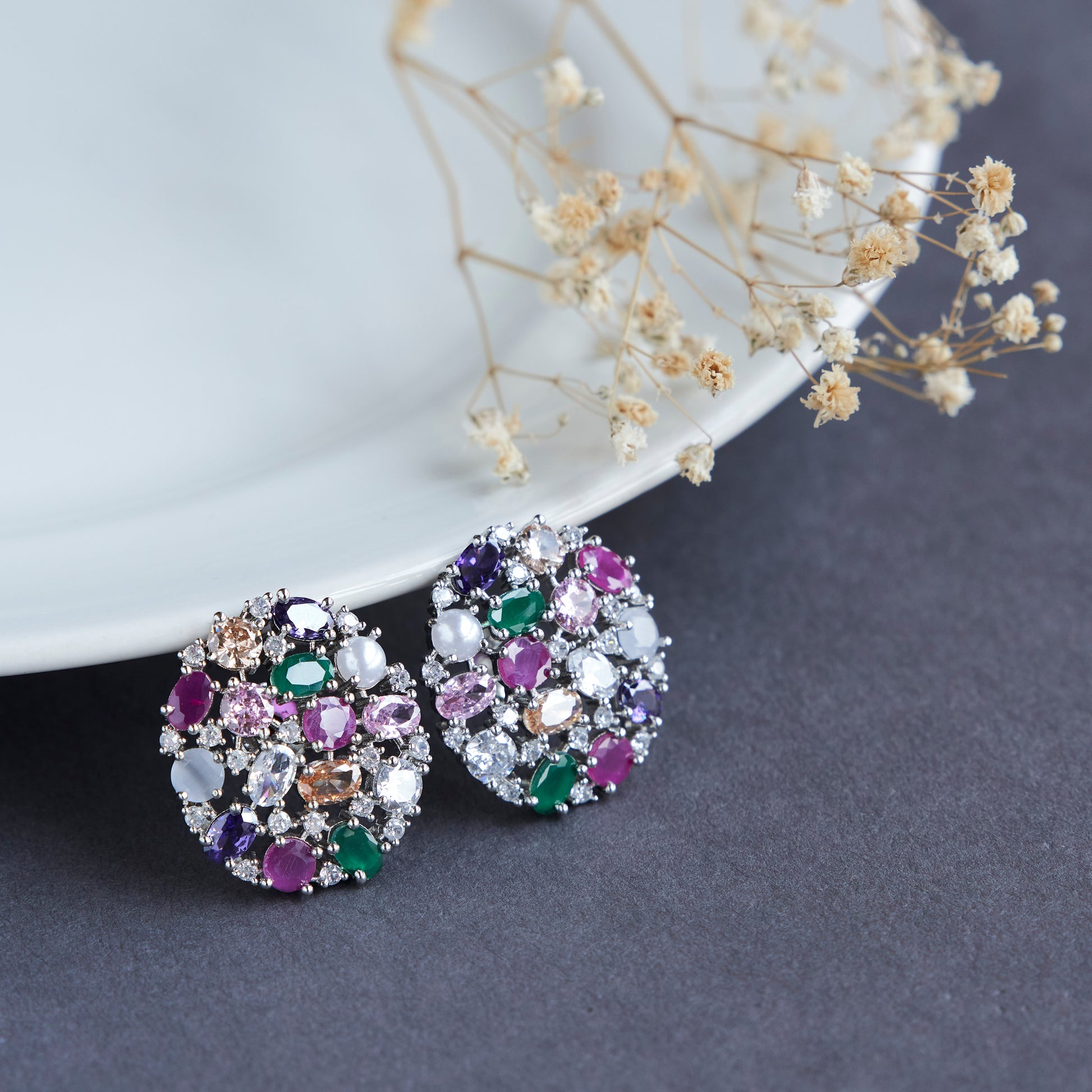 Rhodium Multi Opulence Studs - Opal Touch