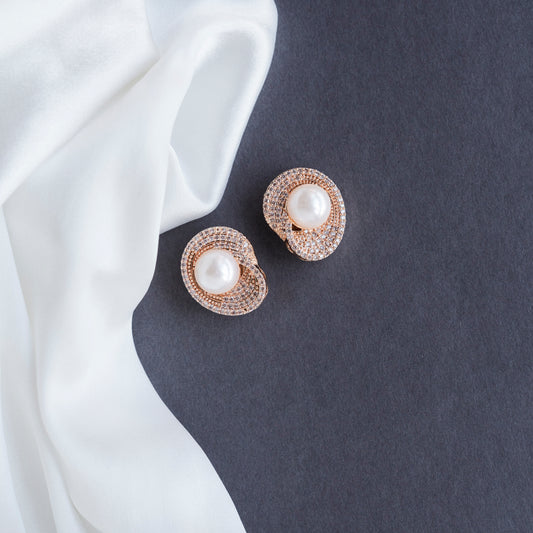 Delicate Moti White Rose Gold Studs