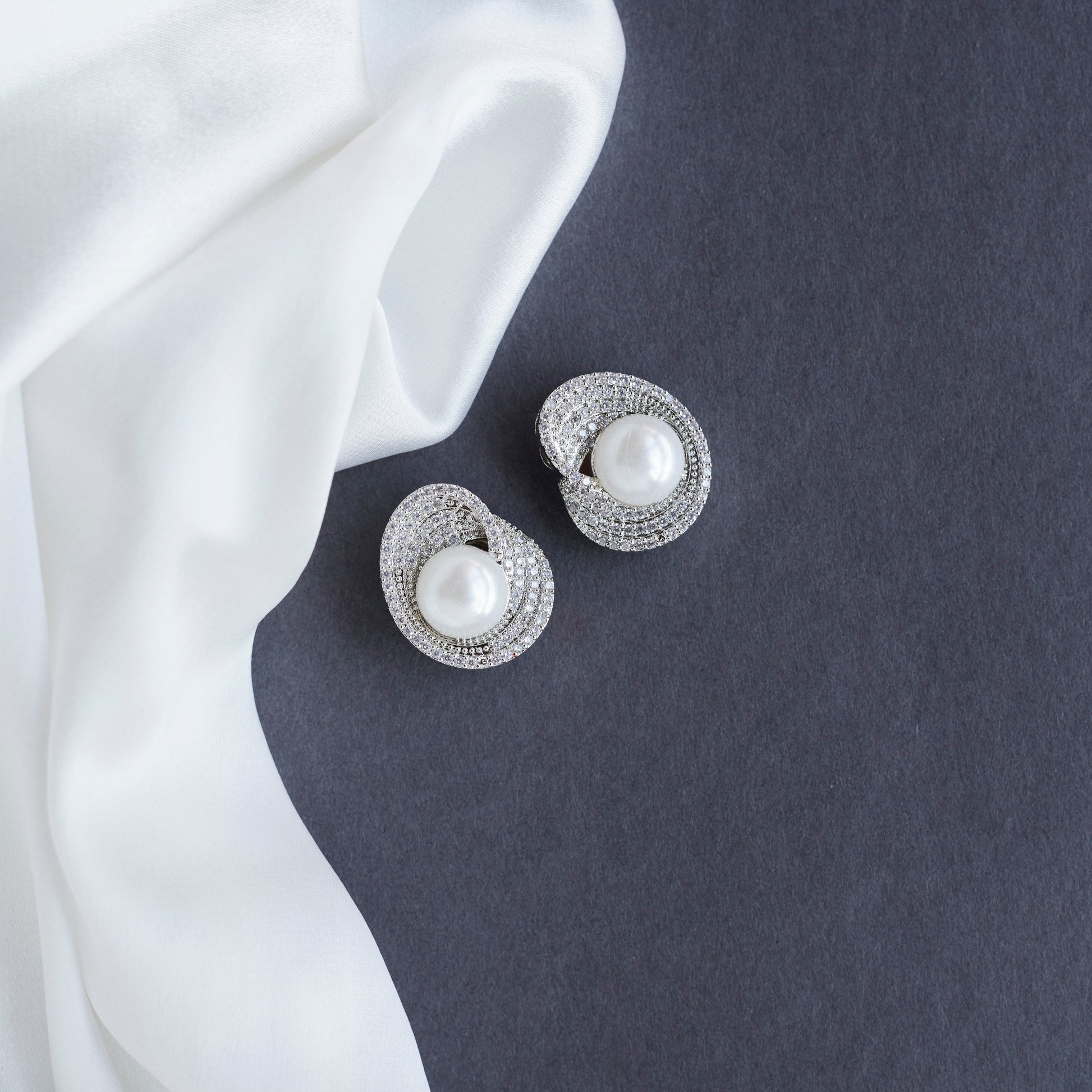 Delicate Moti White Rhodium Studs - Opal Touch