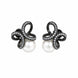 Black Plated Bow Design American Diamond Pearl Stud Earrings