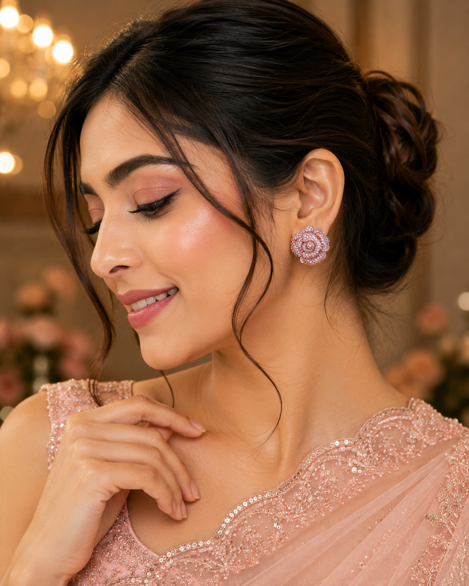 Majesty Floral Shining Studs in Rose Gold
