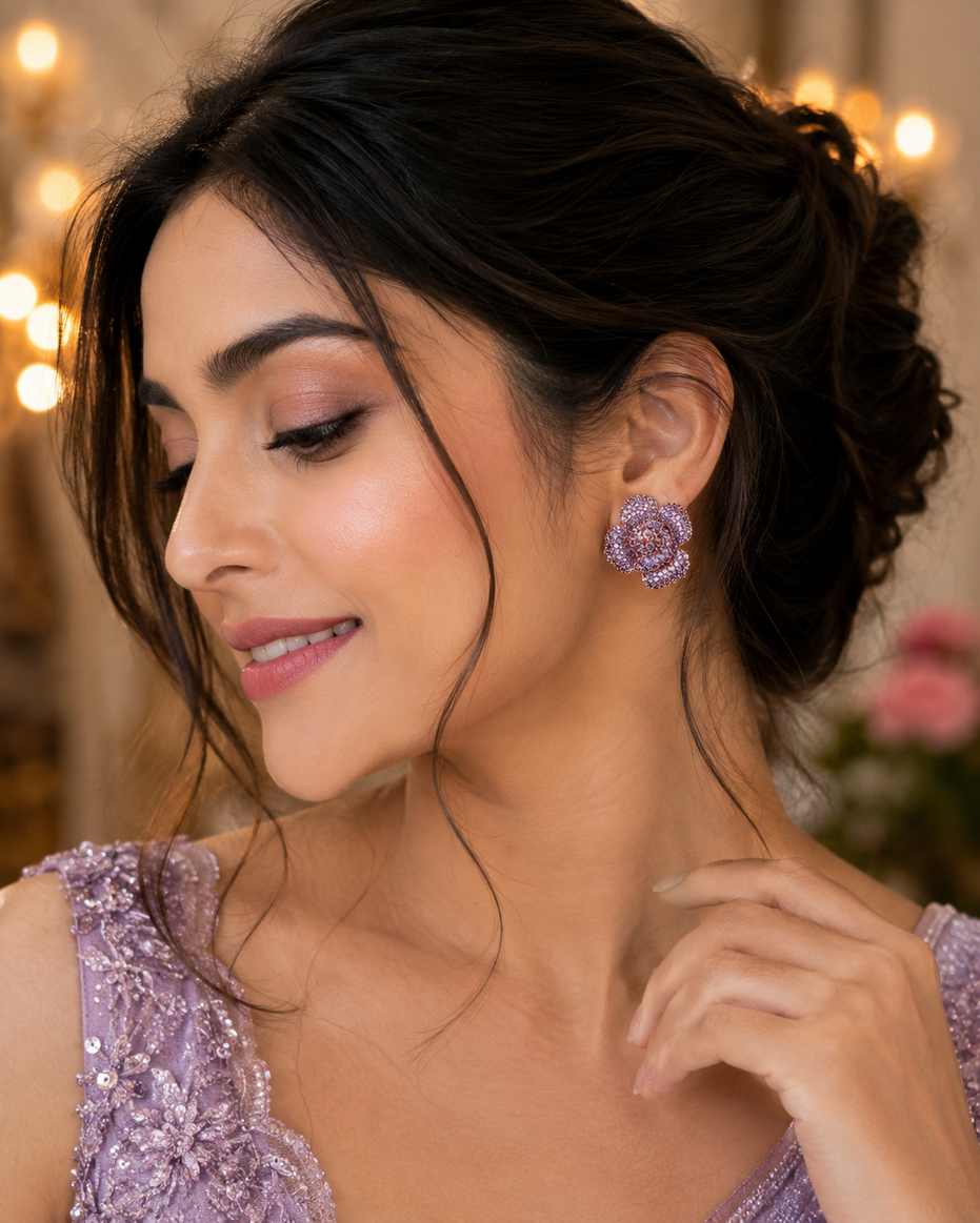 Majesty Floral Shining Studs in Rose Gold