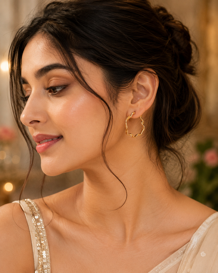 Classic Golden Plated Half Bamboo Hoops Studs
